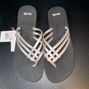 Silver Sanuk yoga mat sandals